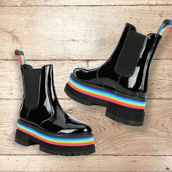 Kurt Geiger London, Lug Sole Rainbow Platform Combat Boots - Picture 1 of 9